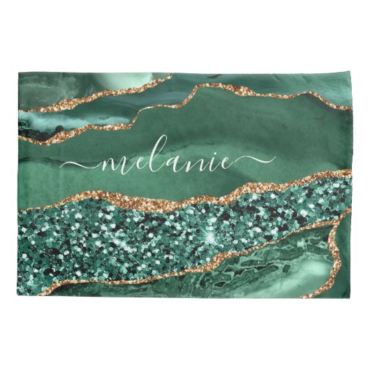 Groen Goud Glitter Emerald Custom Name Kussen Hoes (Achterkant)