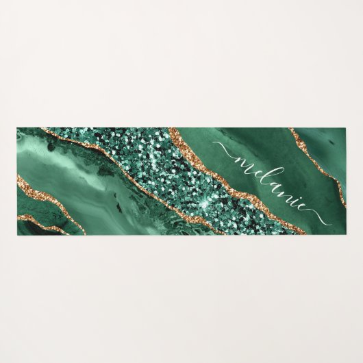 Groen Goud Glitter Emerald Custom Name Yoga Mat (Achterkant (horizontaal))