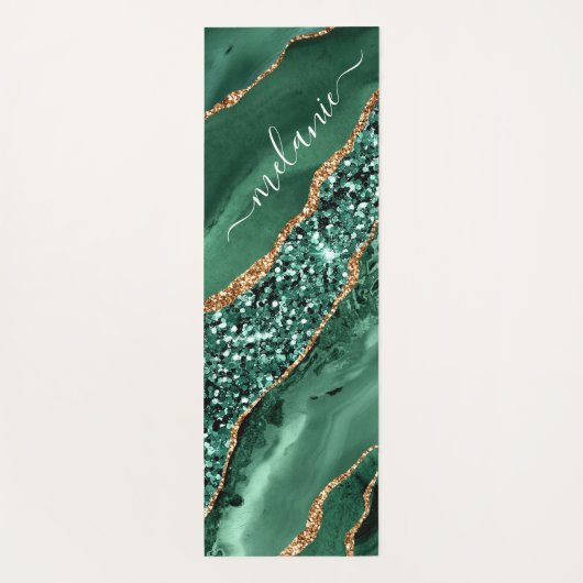 Groen Goud Glitter Emerald Custom Name Yoga Mat (Achterkant)