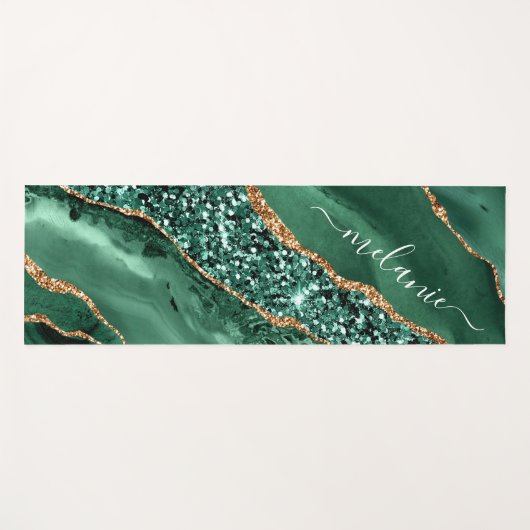 Groen Goud Glitter Emerald Custom Name Yoga Mat (Voorkant (horizontaal))