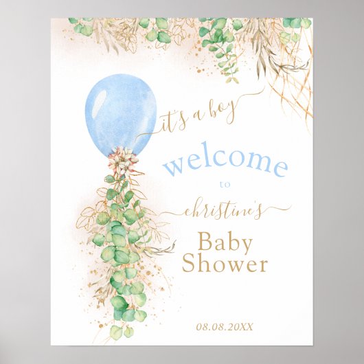 Groen Goud Glitter Eucalyptus Ballon Welkom Poster (Voorkant)