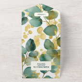 Groen Goud Glitter Eucalyptus Bruiloft All In One Uitnodiging (Buitenkant)