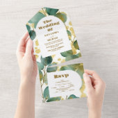 Groen Goud Glitter Eucalyptus Bruiloft All In One Uitnodiging (Afscheurbaar)