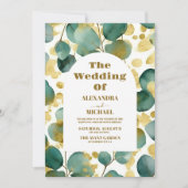 Groen Goud Glitter Eucalyptus Bruiloft Kaart (Voorkant)