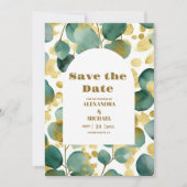 Groen Goud Glitter Eucalyptus Bruiloft Save The Date (Voorkant)