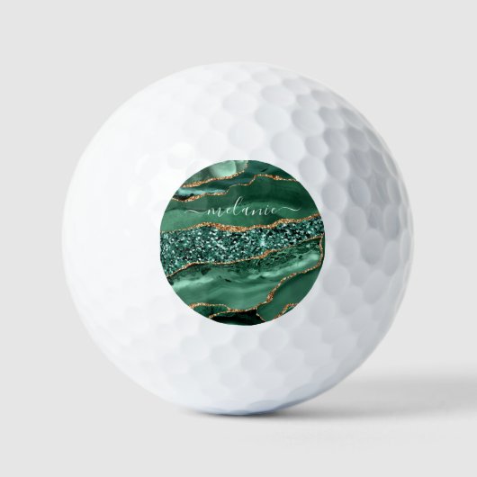Groen Goud Glitter Golfballen Gepersonaliseerde Na (Voorkant)