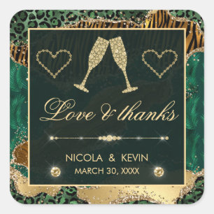 Groen Goud Glitter Jungle Agate Trouwen Vierkante Sticker