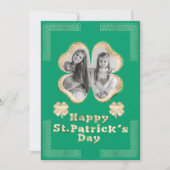 Groen & Goud Glitter Klaver Foto Keltische knopen Feestdagenkaart (Voorkant)