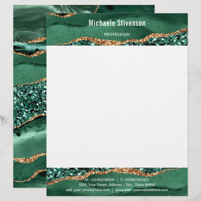 Groen Goud Glitter Lijst Uw Briefhoofd Sjabloon (Voorkant / Achterkant)