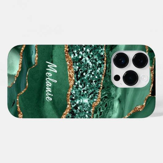 Groen Goud Glitter Marmer Aangepaste Naam iPhone C Case-Mate iPhone Case (Achterkant (horizontaal))