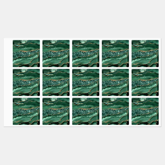 Groen Goud Glitter Marmer Aangepaste Naam Labels (Vel)