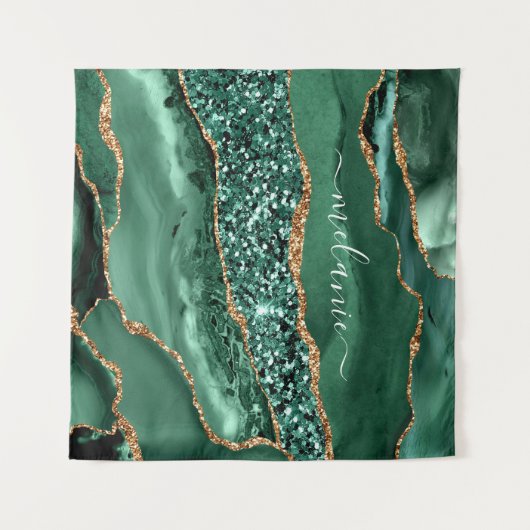 Groen Goud Glitter Marmer Aangepaste Naam Tapestry Wandkleed (Voorkant (horizontaal))