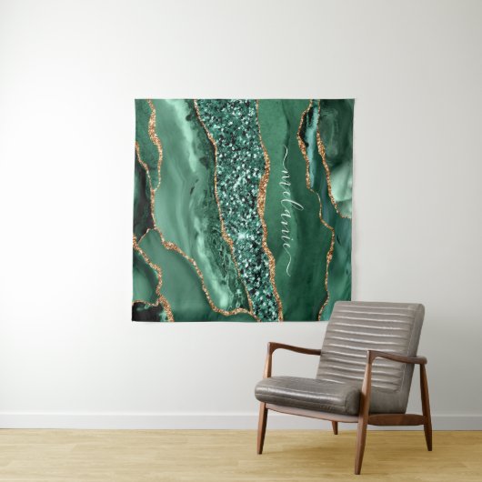 Groen Goud Glitter Marmer Aangepaste Naam Tapestry Wandkleed (In Situ (horizontaal))