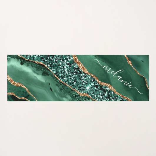 Groen Goud Glitter Marmer Aangepaste Naam Yoga Mat (Achterkant (horizontaal))