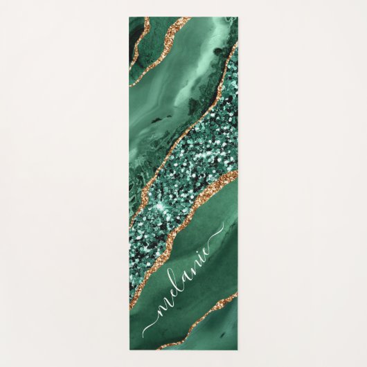 Groen Goud Glitter Marmer Aangepaste Naam Yoga Mat (Voorkant)