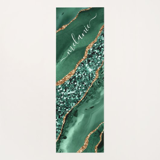 Groen Goud Glitter Marmer Aangepaste Naam Yoga Mat (Achterkant)