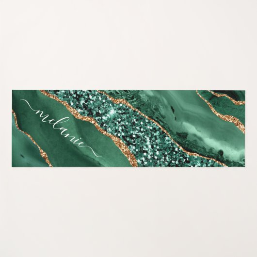 Groen Goud Glitter Marmer Aangepaste Naam Yoga Mat (Voorkant (horizontaal))
