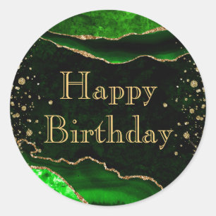 Groen & Goud Glitter Marmer Agaten Verjaardag Ronde Sticker