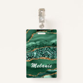Groen Goud Glitter Marmer Custom Name Badge (Achterkant met clip)