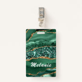 Groen Goud Glitter Marmer Custom Name Badge (Voorkant met clip)