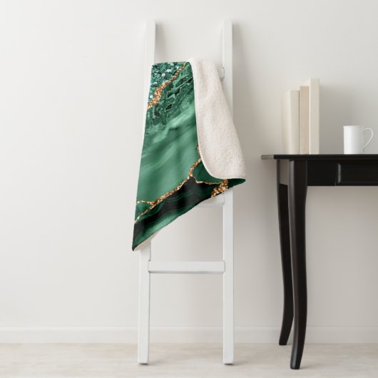 Groen Goud Glitter Marmer Jouw naam Sherpa Deken (In situ)