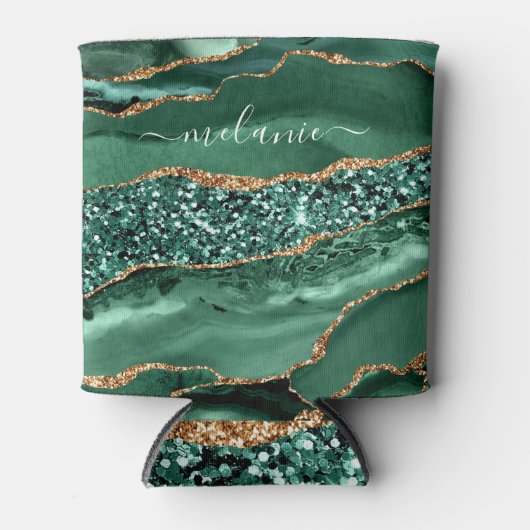 Groen Goud Glitter Marmeren Koelbox Custom Name Blikjeskoeler (Voorkant)