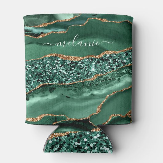 Groen Goud Glitter Marmeren Koelbox Custom Name Blikjeskoeler (Achterkant)