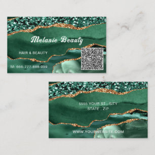 Groen Goud Glitter QR Code Bedrijfskaart Sjabloon Visitekaartje