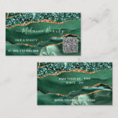 Groen Goud Glitter QR Code Bedrijfskaart Sjabloon Visitekaartje (Voorkant / Achterkant)