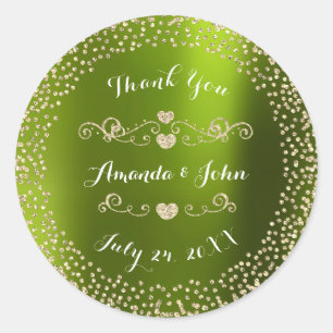 Groen Goud Glitter Save the Date Dank u Ronde Sticker