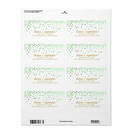 Groen Goud Glitter Sparkle Confetti Stippen Modern Etiket (Full Sheet)