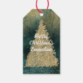 Groen Goud Glitter Sparkle Kerstboom Cadeaulabel (Voorkant)