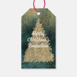 Groen Goud Glitter Sparkle Kerstboom Cadeaulabel
