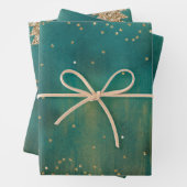 Groen Goud Glitter Sparkle Kerstboom Inpakpapier Vel (In situ)