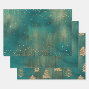 Groen Goud Glitter Sparkle Kerstboom Inpakpapier Vel