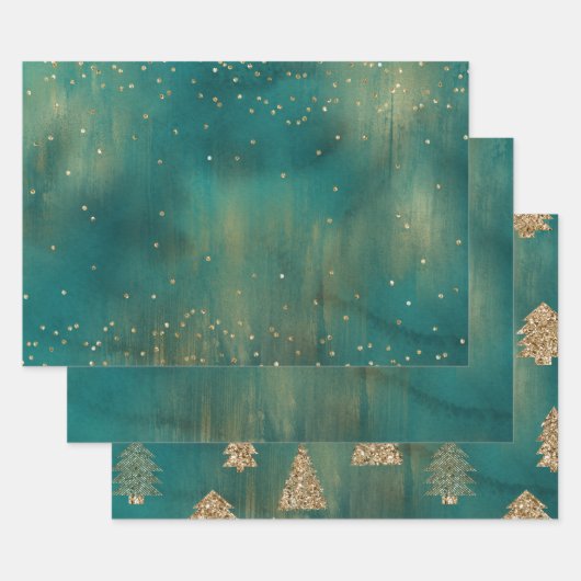 Groen Goud Glitter Sparkle Kerstboom Inpakpapier Vel (Set)