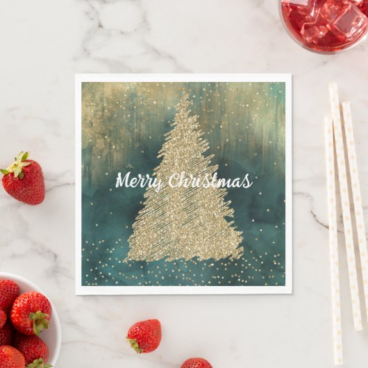 Groen Goud Glitter Sparkle Kerstboom Servet (Insitu)