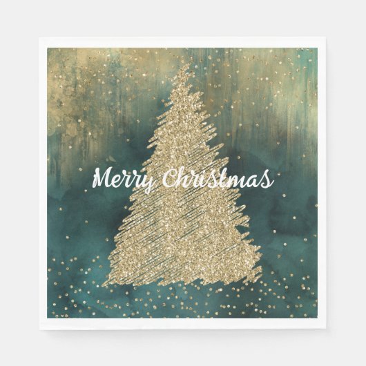 Groen Goud Glitter Sparkle Kerstboom Servet (Voorkant)