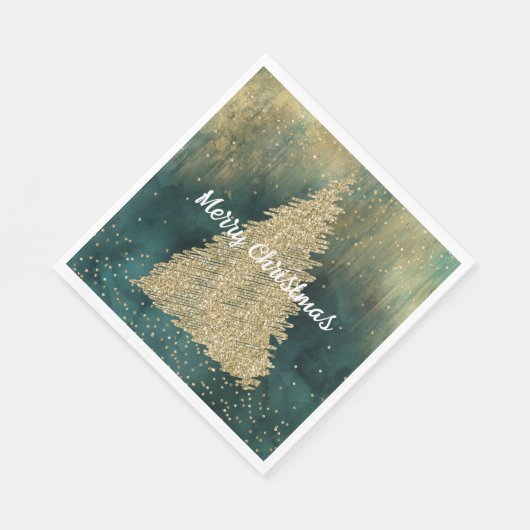 Groen Goud Glitter Sparkle Kerstboom Servet (Hoek)