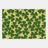 GROEN & GOUD GLITTER UITZIEN IERSE KLAVERBLADEN INPAKPAPIER VEL (Voorkant)