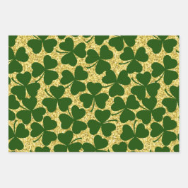 GROEN & GOUD GLITTER UITZIEN IERSE KLAVERBLADEN  INPAKPAPIER VEL