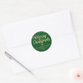 Groen Goud Glitter Vrolijk Kerstmis Adres Ronde Sticker (Envelop)