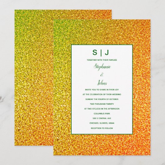 Groen Goud Gouden Gele Glitter Ombre Bruiloft Kaart (Voorkant / Achterkant)