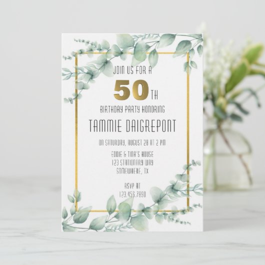 Groen Goud Groen Eucalyptus 50ste Verjaardagsfeest Kaart (Staand voorkant)