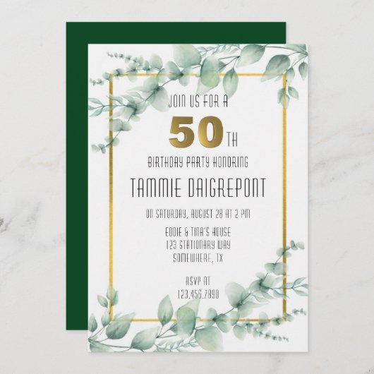 Groen Goud Groen Eucalyptus 50ste Verjaardagsfeest Kaart (Voorkant / Achterkant)