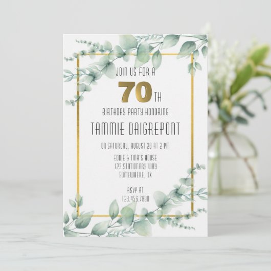 Groen Goud Groen Eucalyptus 70ste Verjaardagsfeest Kaart (Staand voorkant)