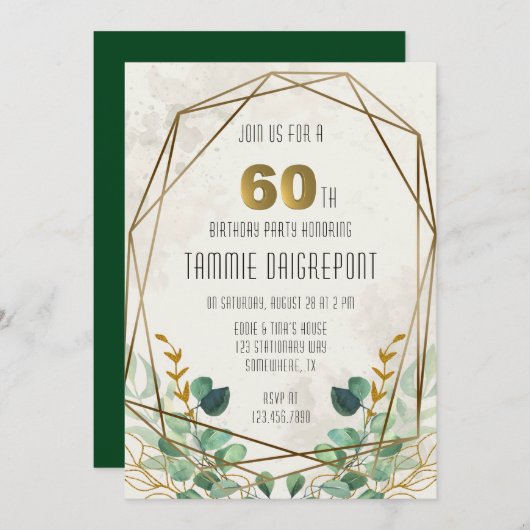 Groen Goud Groen Geometrisch 60e Verjaardagsfeest Kaart (Voorkant / Achterkant)