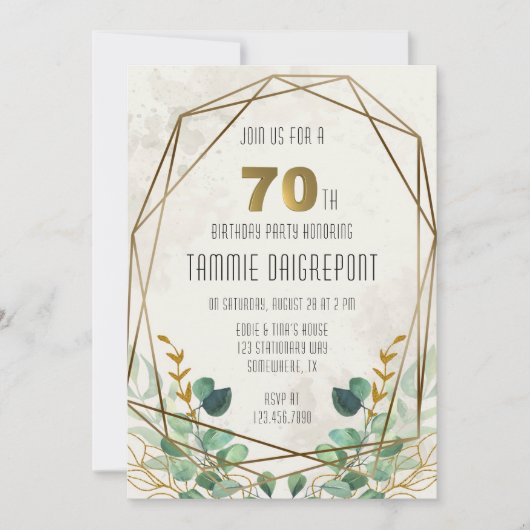 Groen Goud Groen Geometrisch 70e Verjaardagsfeest Kaart (Voorkant)