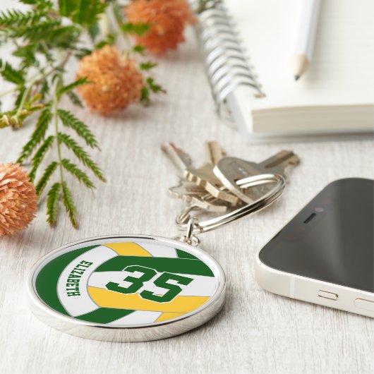 Groen Goud Haar Team Kleuren Custom Volleybal Sleutelhanger (Zijkant)