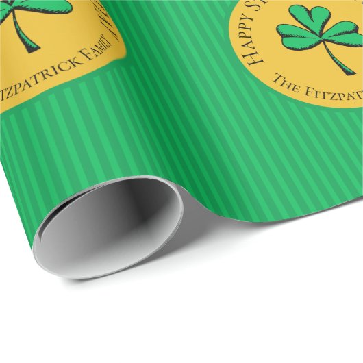 Groen & Goud Happy St Patrick's Day Groen Gestreep Cadeaupapier (Rol Hoek)